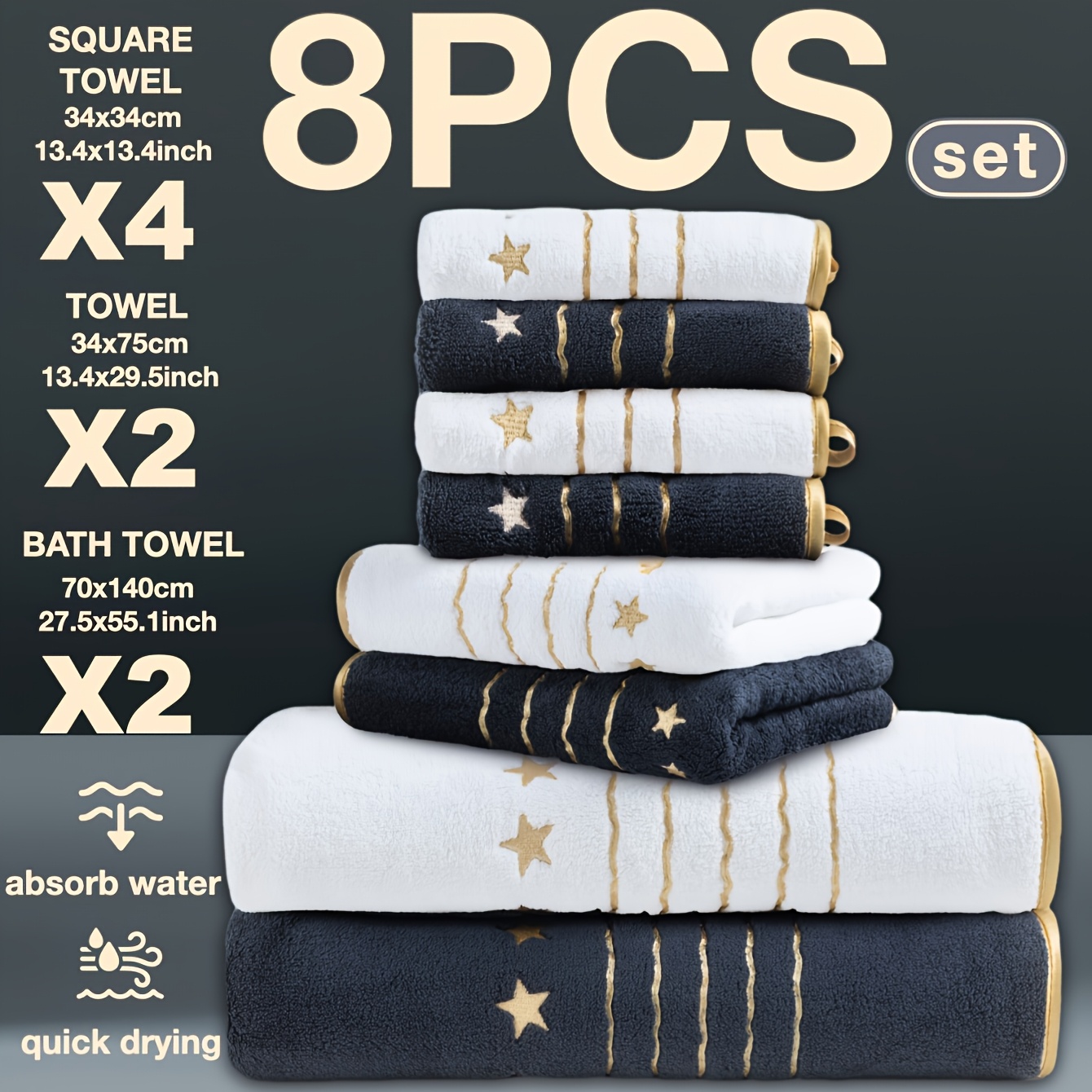 Image of 4/8pcs Set Super Soft Light Luxury Embroidered Towel Bath Towel Set 2 Bath Towels 70 X 140 Hand Towels 42 X 70 Face Towels 35 X 35 Cm Suitable For Home, Hotel, Spa And