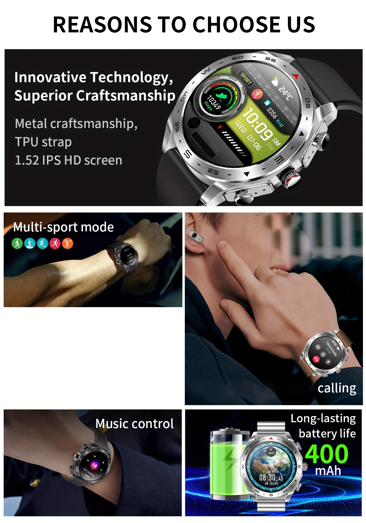 2 in 1 smart watch tws earphones water resistant usb rechargeable   control full touch hd display fitness   with stopwatch date multiple strap options   alloy case electronic drive for men Product details 2