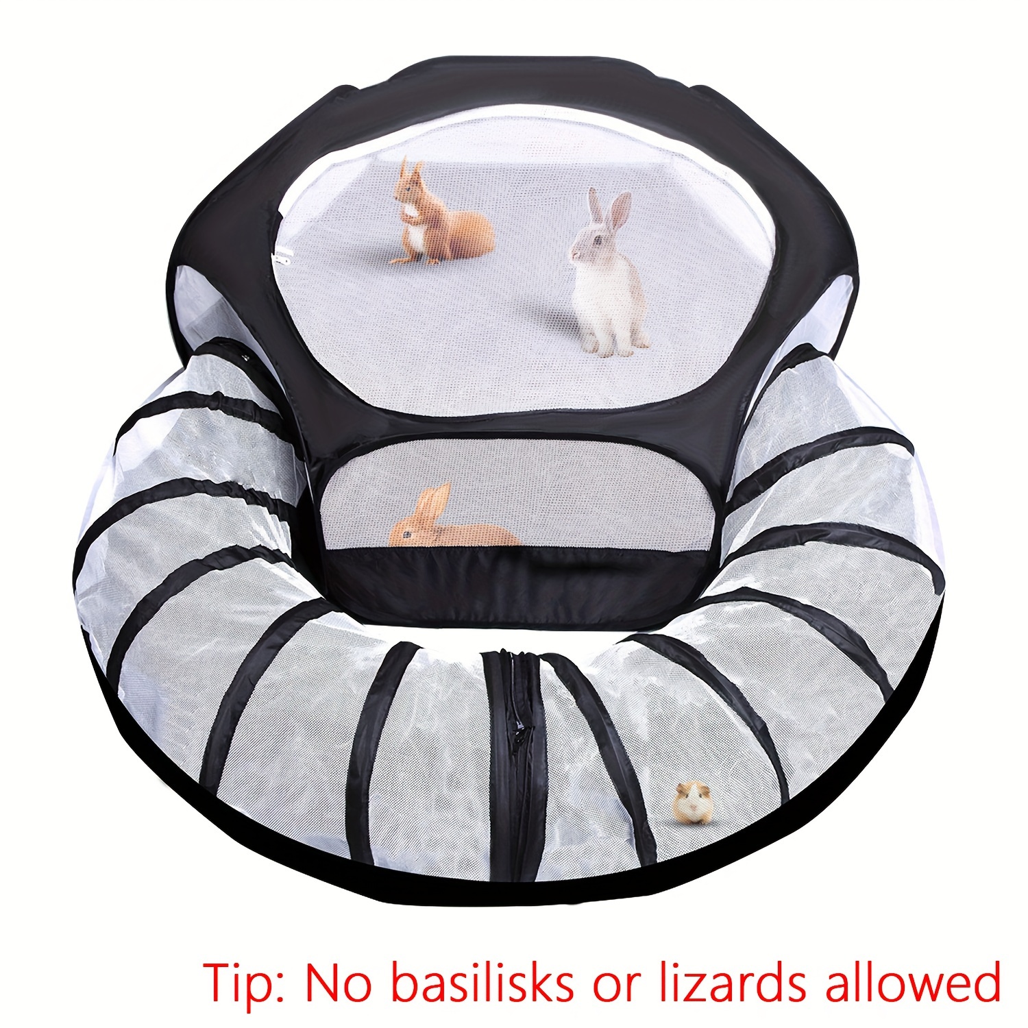 Image of 1pc Small Animal Playpen With Tunnel, Foldable Breathable Small Pets Cage Tent, Portable Outdoor Sports Fence