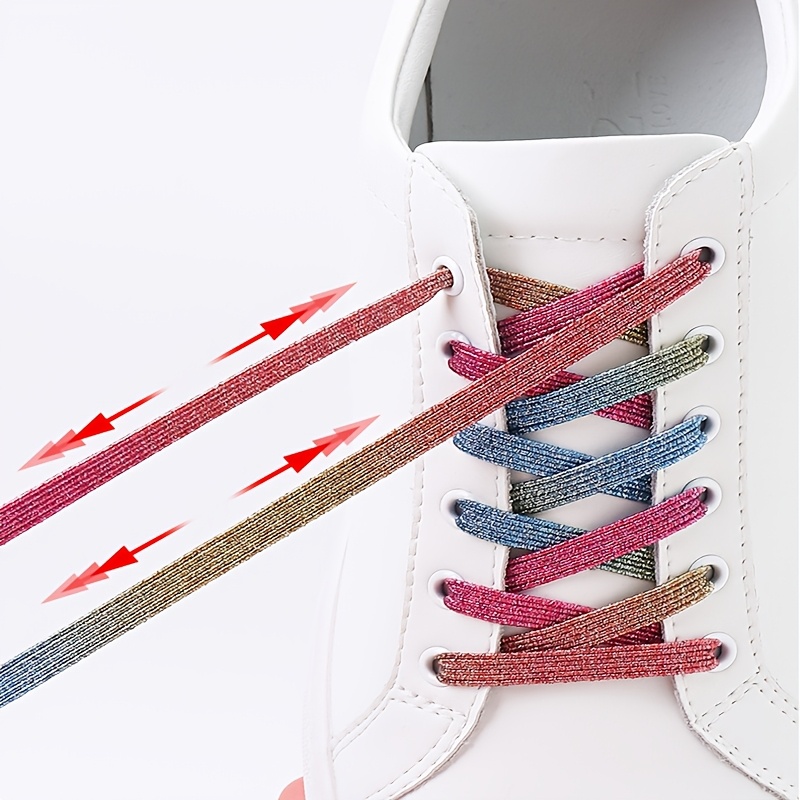 1 Pair Elastic No-Tie Shoe Laces with Diamond Buckle, Lightweight Acetate Rivet Laces, Solid Color Fashion Sneaker Laces, Hand Washable, Woven Craftsmanship, Sports Style