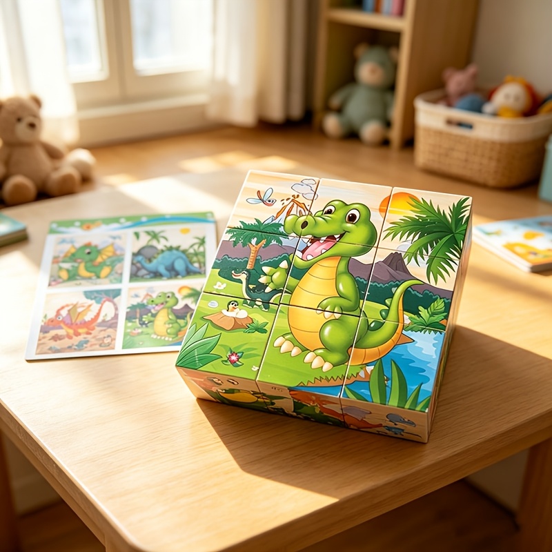 9pcs 1 Set 6 Sides Picture Wooden Block Puzzle, Gift