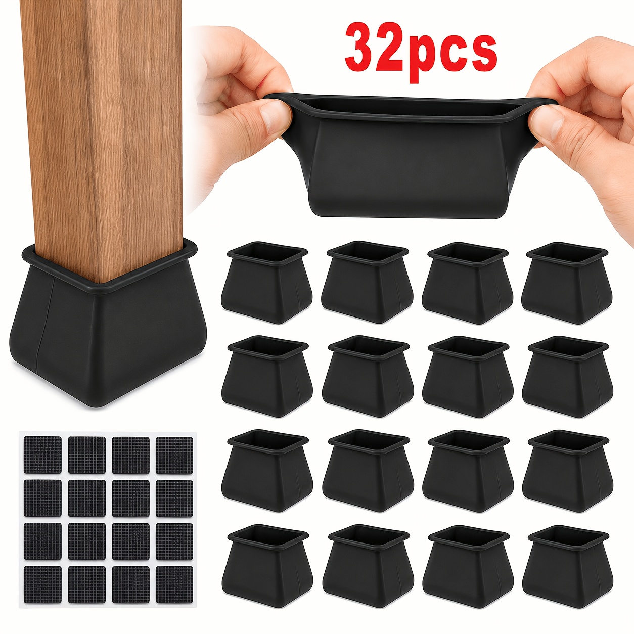 TEMU Juego de 32 piezas de tapas de silicona para patas de silla y almohadillas de fieltro, protectores de patas de muebles, protectores de suelo