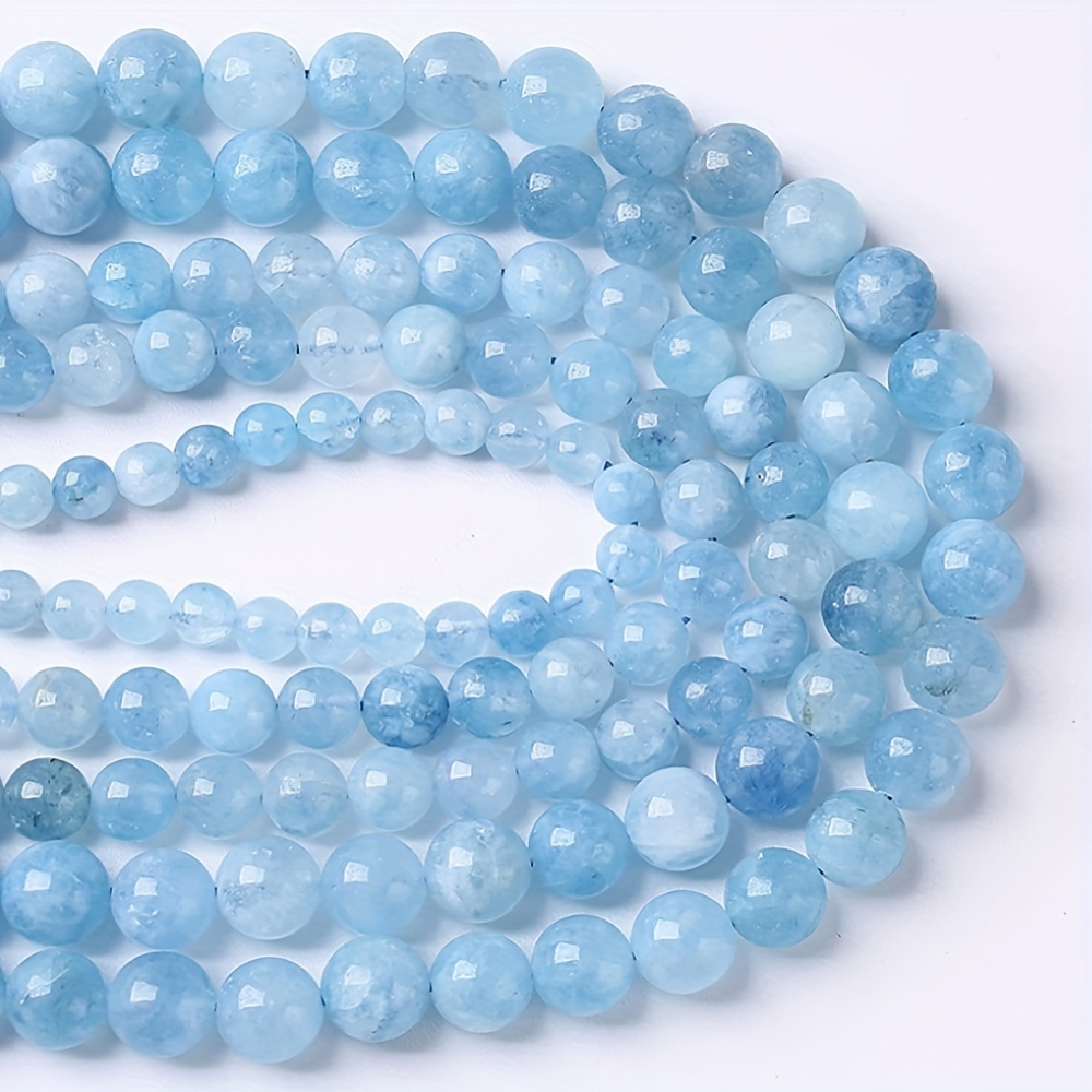 

1string Aquamarine Gemstone Beads, Natural Loose Beads For Diy Bracelet Necklace Earrings Jewelry Making, Beading Supplies, Round Faceted
