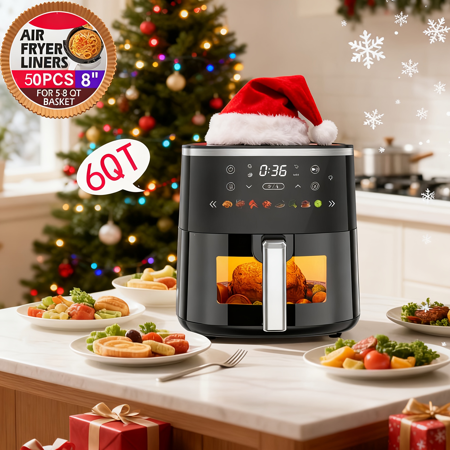 TEMU 6qt Air Fryer With 8 Functions | Window, Adjustable Temperature Timer, Easy To Clean, Perfect For Home Kitchens, Crispy Fries, Chicken & More, Ideal Christmas Gift, 1550w Power