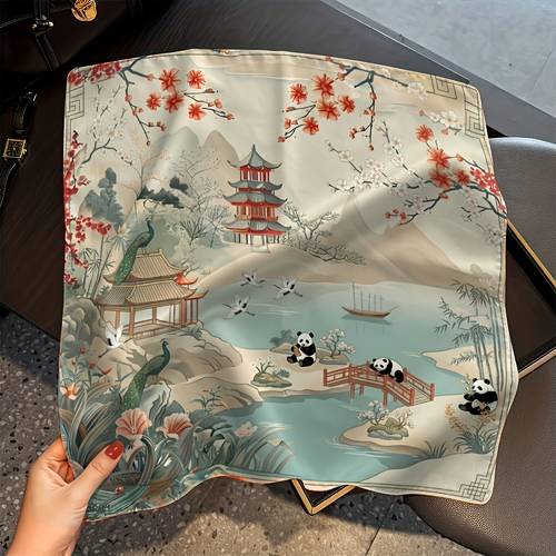 2d flach 1-teiliger damen-/koreanischer orientalischer see panda schal - retro asiatischer schal kopftuch, für reisen und , multifunktionales umschlag- oder stirnband, alle jahreszeiten, handwaschbares kulturbedarf
