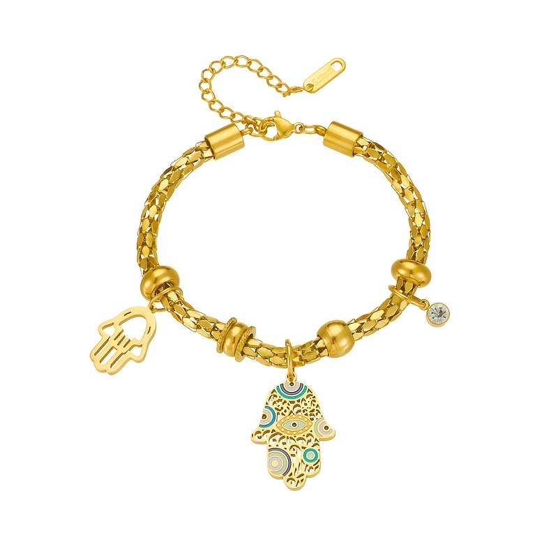 Women's Fashionable Retro Patterned Palm Pendant Chain Bracelet