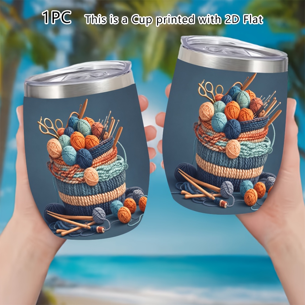 TEMU 1pc 12oz Stainless Steel Cup, With Woven Yarn Tool Vintage Handmade Flat 2d Printed Pattern, Long-lasting Insulation And Cold , Leak-proof And