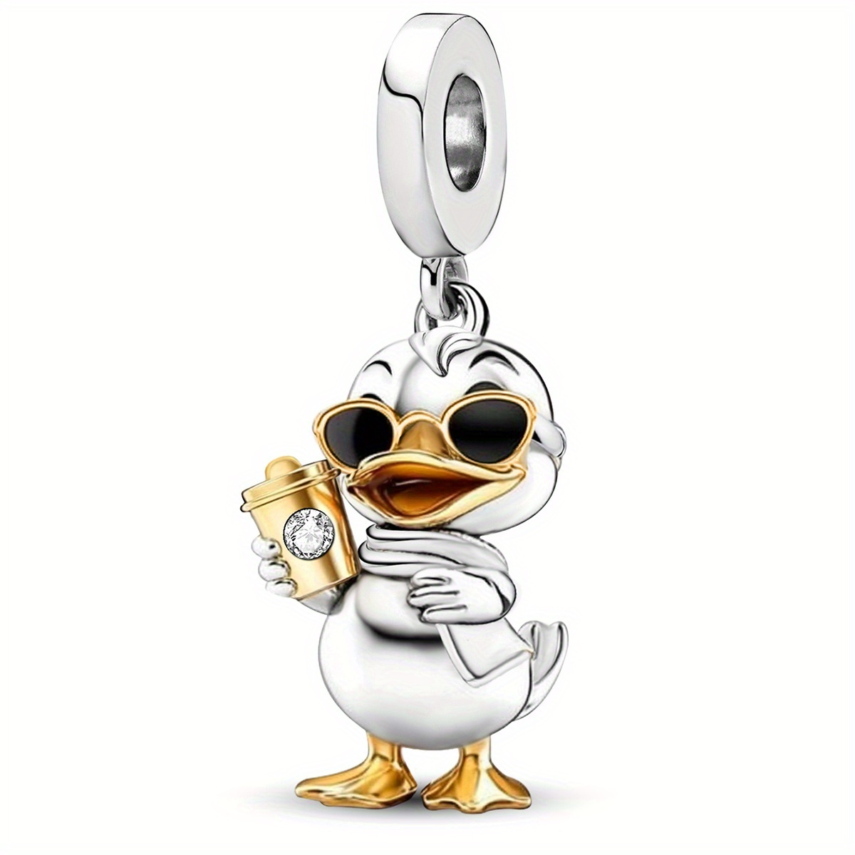 1pc Duck With Fashion Glasses Pendant Diy Pendant, 925 Silver Plated Pendant Fit Bracelet Bangle Necklace, Jewelry Making Accessories Valentine's Day Mother's Day Gift For Women