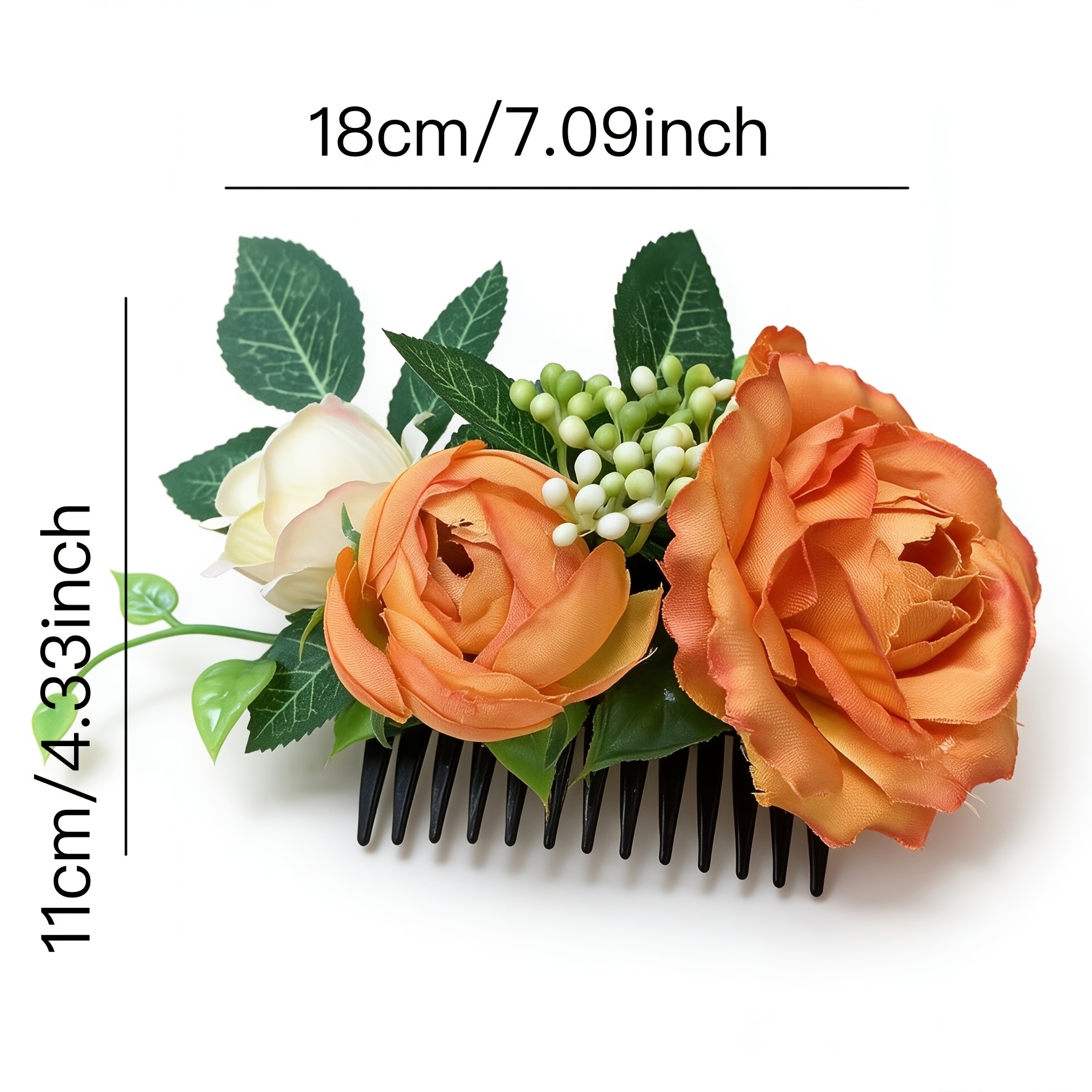TEMU Orange Artificial Flower Hair Comb, Suitable For Headpieces , Beach Vacations, Parties, And Daily Decorative Scenes