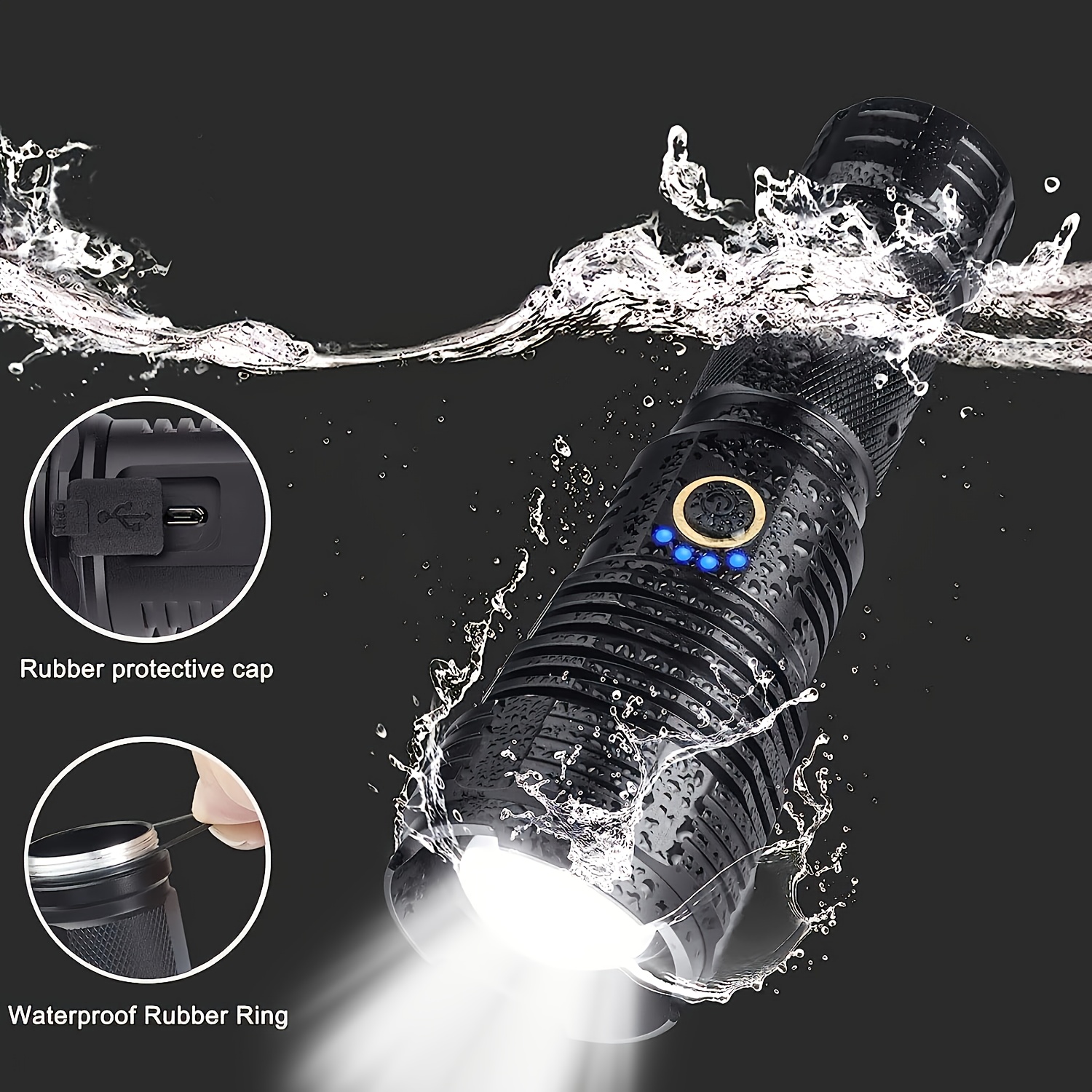

1pc Rechargeable Led Torch, High Lumen Super Bright Torch, Flash Light, Waterproof, Powerful Handheld Tactical Torch Suitable For Many Outdoor Sports