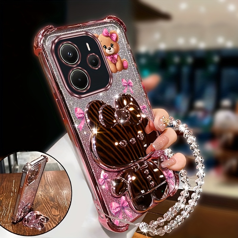 TEMU Coque de téléphone - Rose tendance, , dragonne , lanière, lapin à paillettes, étui de téléphone adapté pour Xiaomi Redmi Note 14 5G, couverture