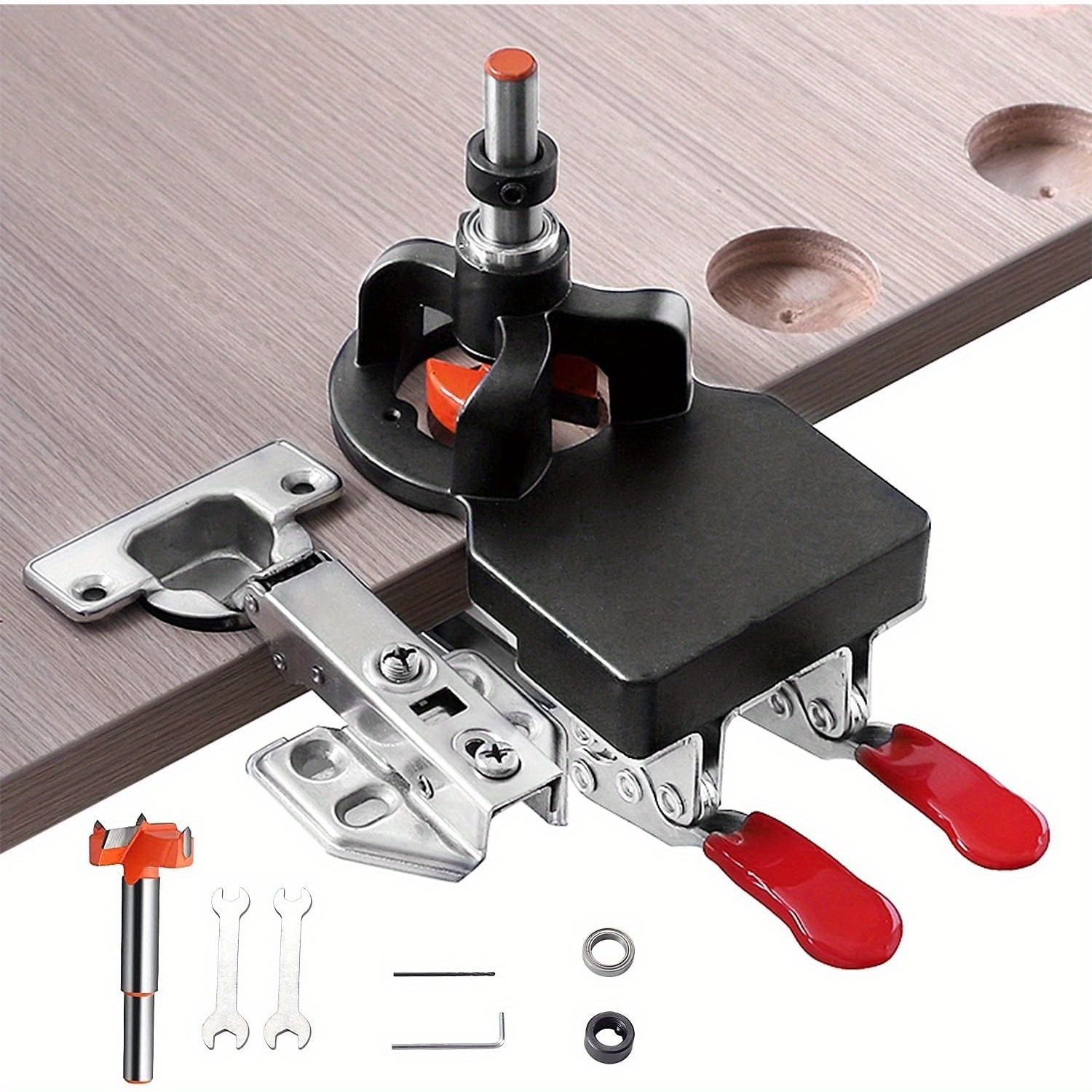 TEMU Concealed Positioning Hinge Hole Punch, 35mm Door Hinge Jig With 2 Retaining Clips, Aluminum Alloy Diy Cabinet Hardware, Adjustable