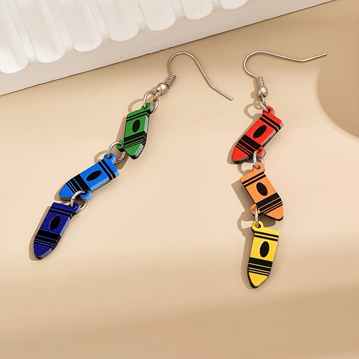 TEMU A Pair Of Stylish And Creative Crayon-shaped Earrings, Perfect For The Back-to-school And Graduation