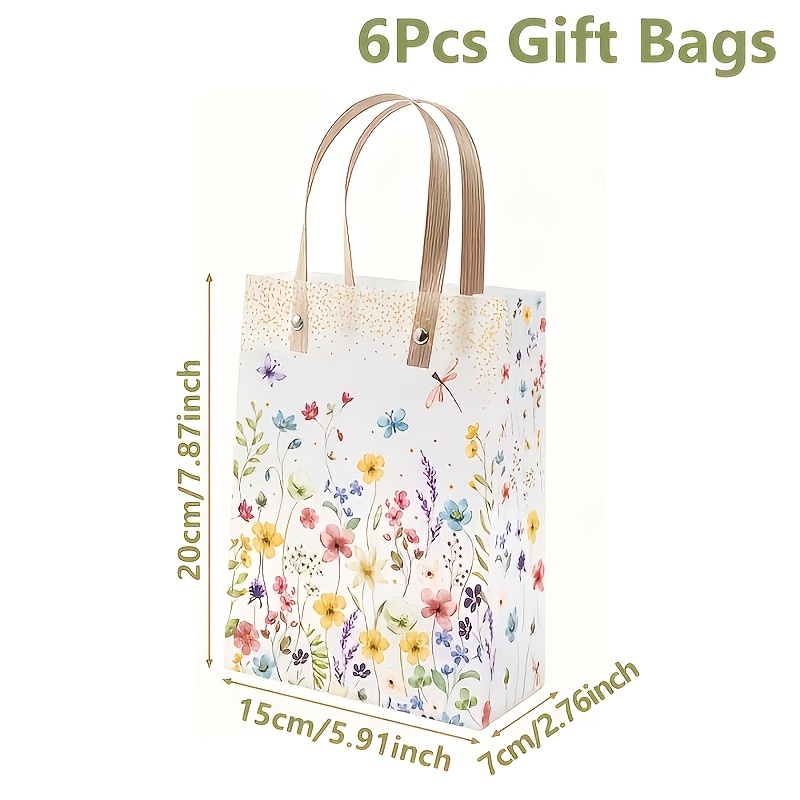 TEMU Lot de 6 sacs cadeaux sur le thème floral, sacs à main en plastique transparents aux fleurs colorées, décoration de fête de mariage, fournitures