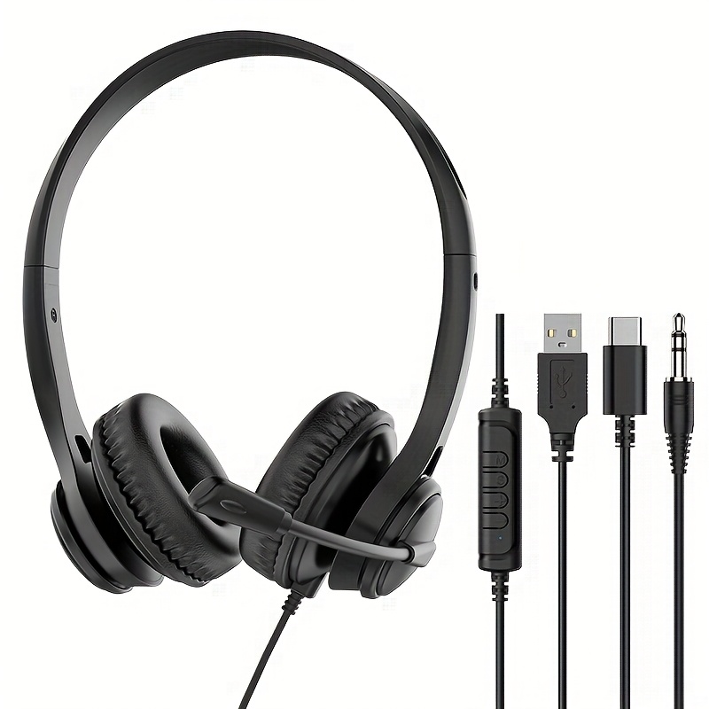 

Jty-1225 Wired Over-ear Headphones With Mic - Usb, Type-c & 3.5mm Jacks, Noise-canceling For Calls, Lightweight & Portable, Ideal For Smartphones, Tablets, Pcs, Mp3/, Wired Headphones