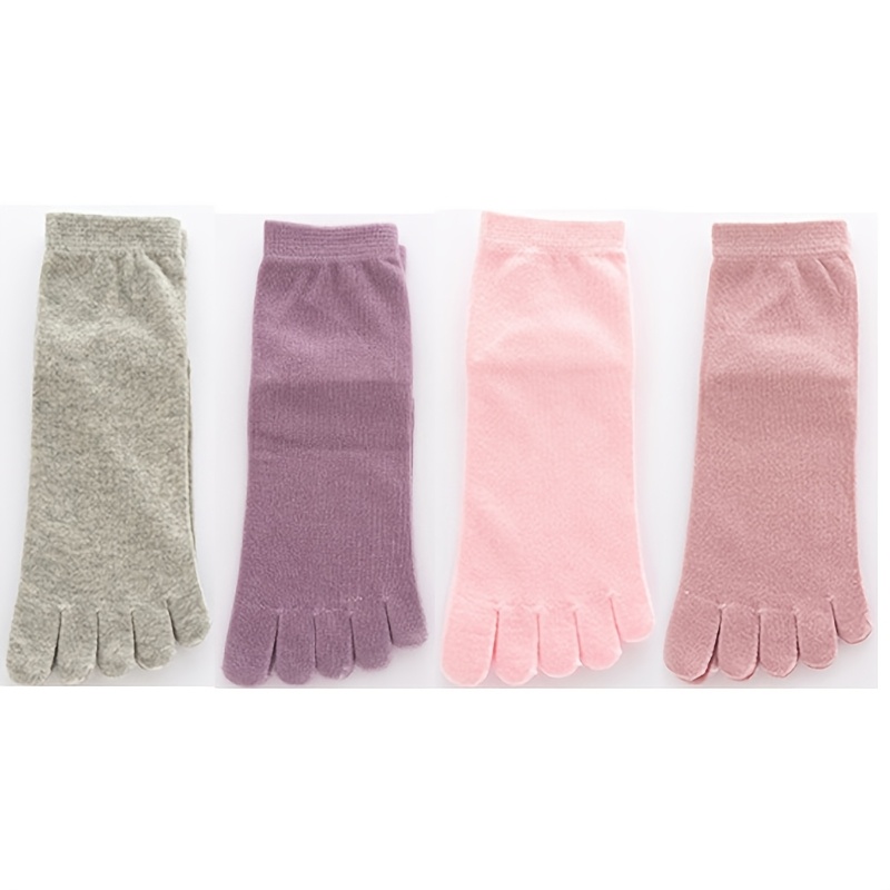 TEMU 4 Pairs Of Women's Five-toe Sports Socks For Spring And Autumn. Toe-separated Socks, Sweat-absorbing, Breathable, Anti-slip And Wear-resistant.