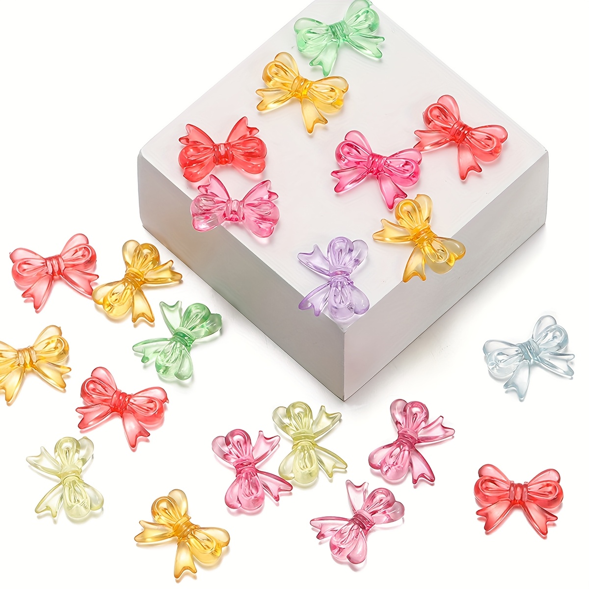 

50pcs Transparent Acrylic Bow Beads - Assorted Colors For , Bracelets, And Crafts - 15x19mm Decorative Beads For Creative Accessory Design