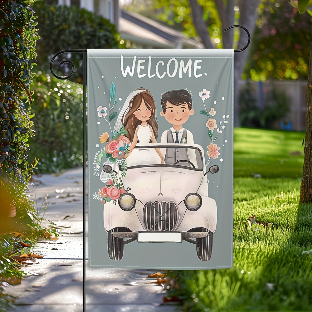 TEMU 1pc Welcome Bride And Groom Wedding Banner - Polyester, Outdoor Home & Patio Decoration, Flagpole-free, Patio Decoration