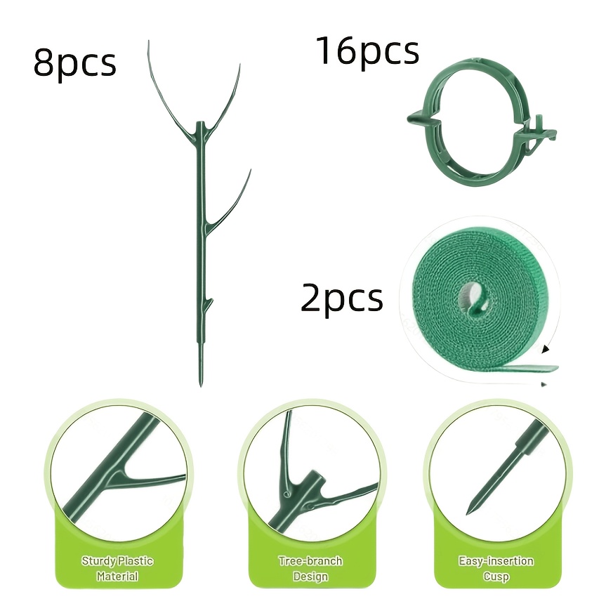 TEMU Ensemble de 26 piquets de support pour plante Monstera comprenant 8 tuteurs, 2 rouleaux de ruban auto-agrippant et 16 pinces. Grands poteaux