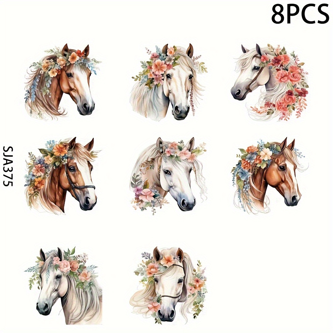 

8pcs Boho Floral Horse Pattern Uv Dtf Cup Stickers, Waterproof Sticker Pack For Decorating Mugs, Cups, Bottles, School Supplies, Etc, Arts Crafts, Diy Art Supplies