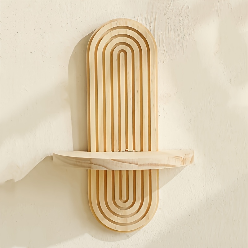 1pc Bohemian Style Pine Wood Wall Shelf - Rainbow Hanging Candle Holder & Storage Rack with Animal Motifs, Multi-Functional Decor for Bedroom, Kitchen, Living Room, Daycare, Bridal Shower, Versatile Shelf | Bohemian Decor | Natural Wood Finish, Boho Home Decor