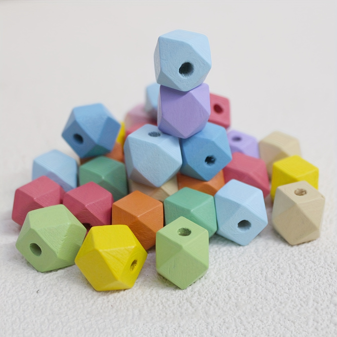Image of 30pcs/pack 14mm Colorful Macaron Color Octagonal Bead Wooden Beads Loose Beads Multi- Creative Geometric Wooden Beads Handmade Ornaments Beaded Material Jewelry Additions