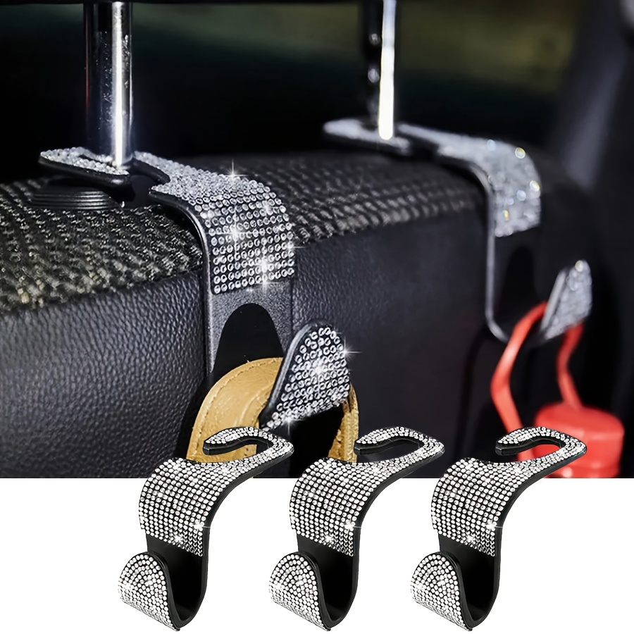 TEMU 3 Shiny Rhinestone Hooks, Durable Rear Seat Storage Hooks, Used For Hanging Wallets, Bags, Jackets - Storage Additions, Suitable For Suvs,