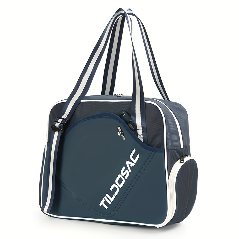   durable polyester sport bag with shoe compartment multiple compartments   striped design ergonomic handles adjustable shoulder strap for pickleball table   travel shoe travel bag sports equipment carrier reflective safety features