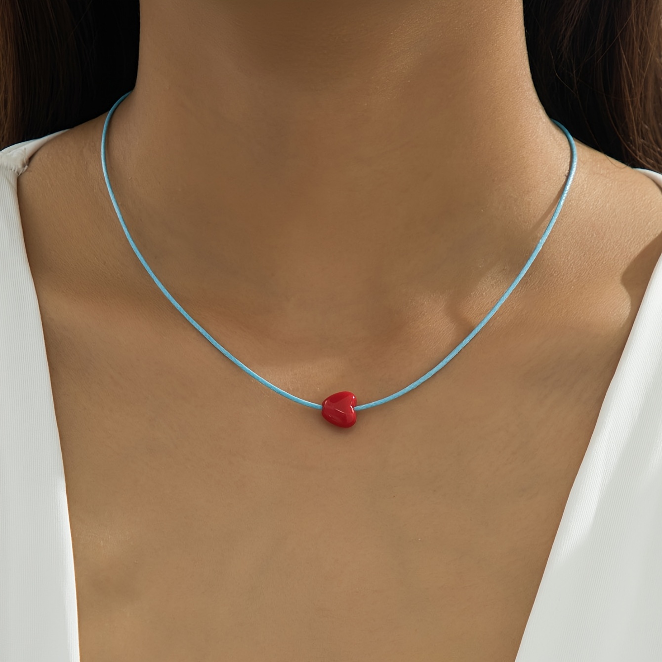 Image of 1 Sweet Red Heart Pendant Wax Rope Matching Necklace