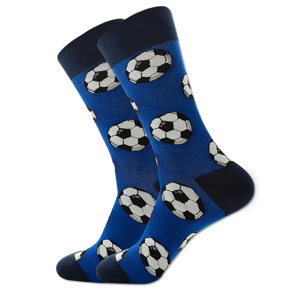 TEMU 1 Paire de Bas de Noël d'Automne et d'Hiver à Imprimé Dessin Animé de Football Bleu, Chaussettes Unisexes et Confortables Adaptées aux Sports de