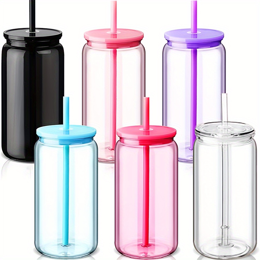Image of Of 6 Tumblers With Lids And Straws, 16 Oz Capacity, Perfect For Iced Coffee, Water, Milk, Beer, Juice, And Other Beverages. In Colors