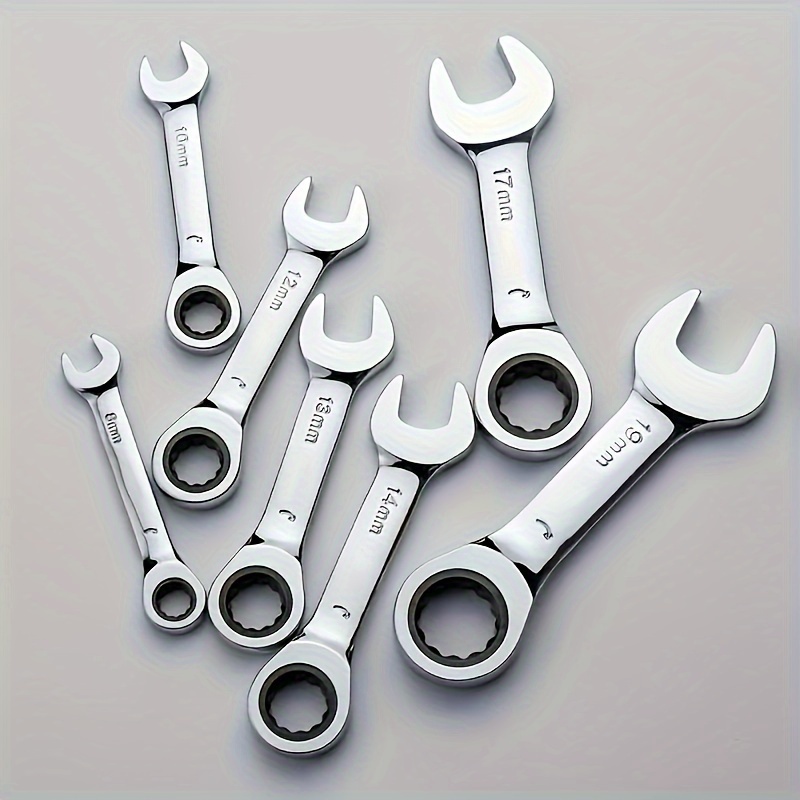 

6mm-19mm Reversible Combination Short Handle Single Wrench, Short Handle Combination 72 Tooth Ratchet Socket Wrench Nut Maintenance Tool