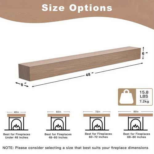 48 60 72 80 inch pine wood fireplace mantel shelf rustic wall mounted floating mantel with natural walnut suitable for living room bedroom kitchen easy assembly sturdy display shelf for home decor floating shelves