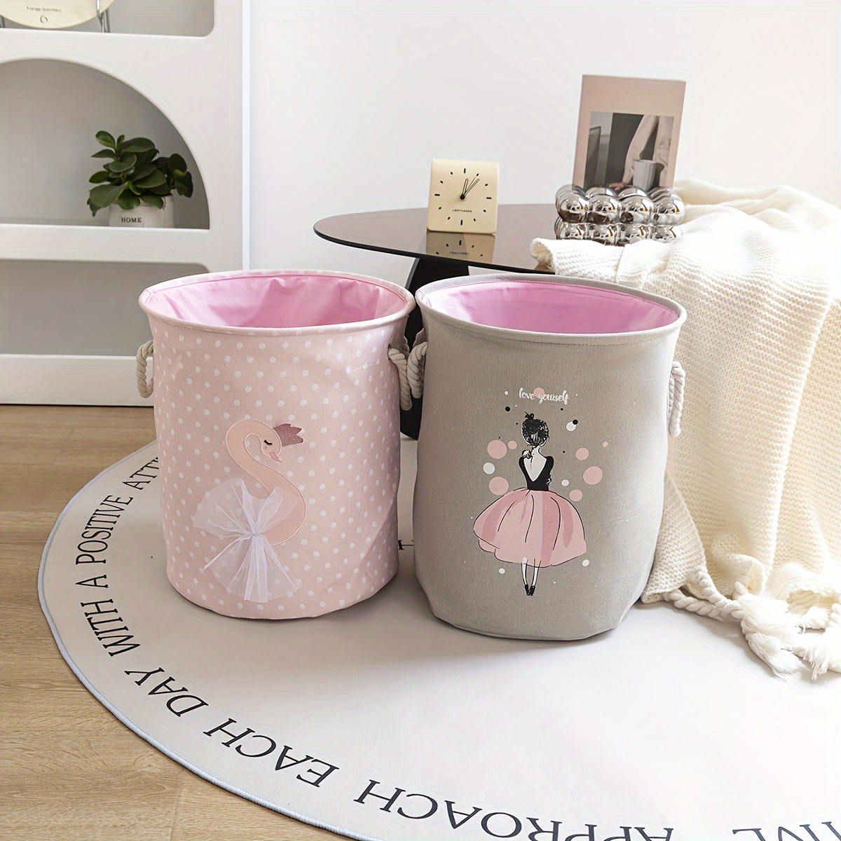 

Cartoon Pattern Round Foldable Storage Basket, For Bedroom, Bathroom, Living Room Clothes, Snacks, Book Collector, Shelf Baskets