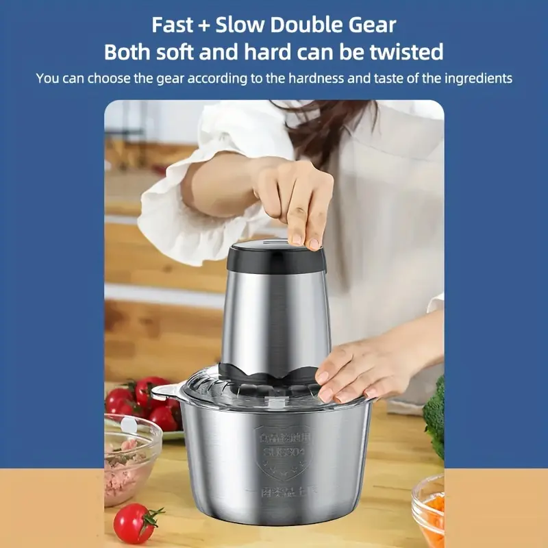 300w food processors for home and kitchen use meat grinder 4 bi level blades electric food chopper meat grinder for meat vegetable fruits nuts wit bi level blade 2 speed Product details 2