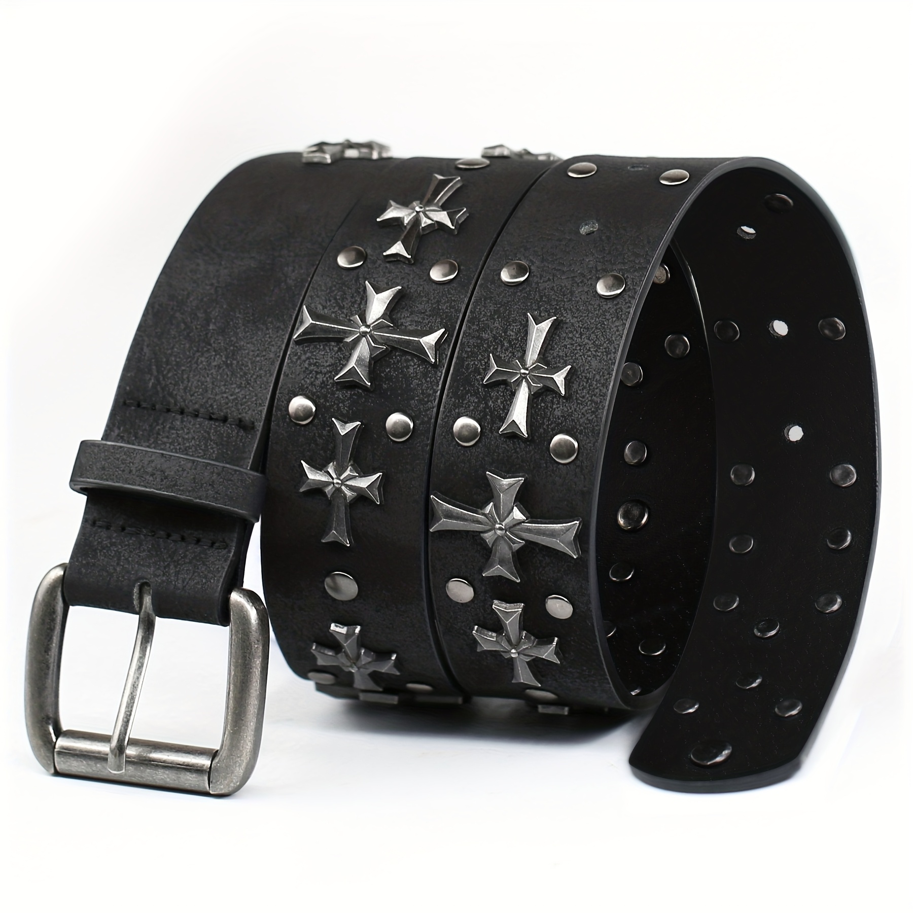 adjustable black goth studded belt - y2k punk style thigh to  display picture 1