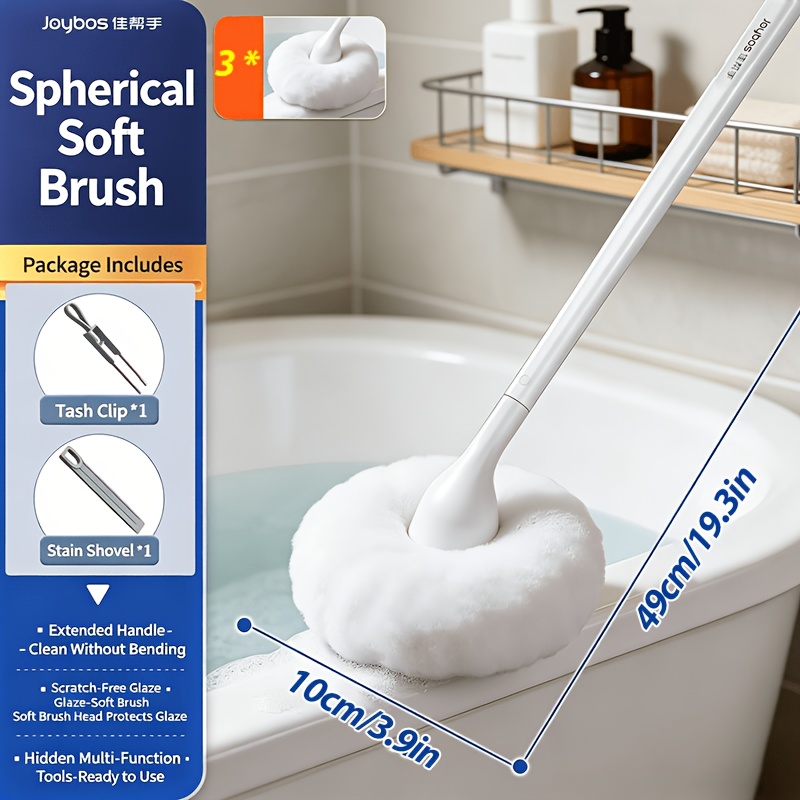 TEMU Brosse de Nettoyage pour Baignoire JOYBOS avec Manche Long de 19,3", Récurant Polyvalent pour Salle de Bain pour Carrelage et Baignoire,