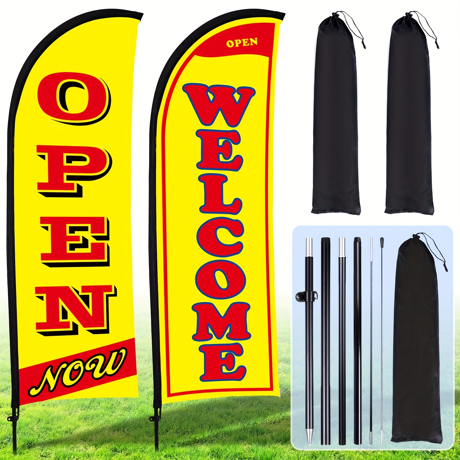 TEMU 2 Sets Flag Banner For Business Advertising 7 Ft Feather Flag Sign With Flagpole Portable Bag (yellow)