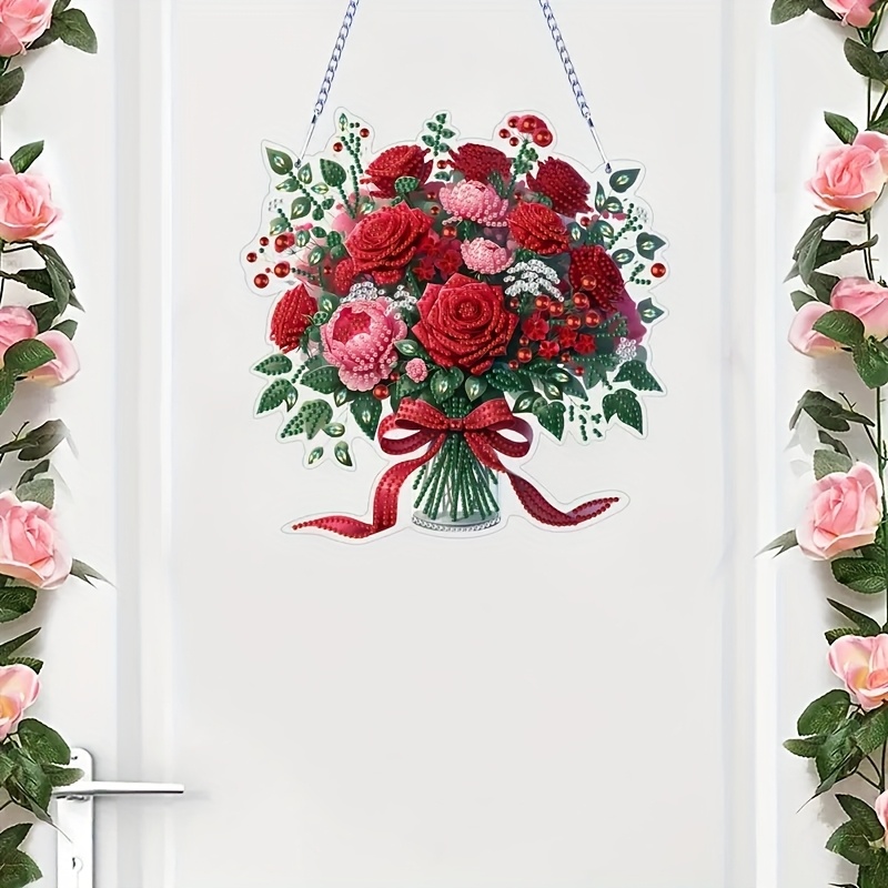 

Valentine's Day Diy Diamond Painting Kit - 5d Double-sided Acrylic Rose Pendant, A Decor Gift That When Finished.