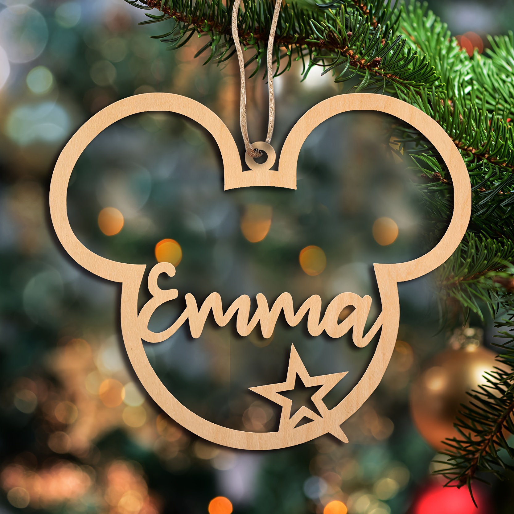 

Custom Name Mouse Wooden Christmas Tree Ornament - Gift & Decoration,