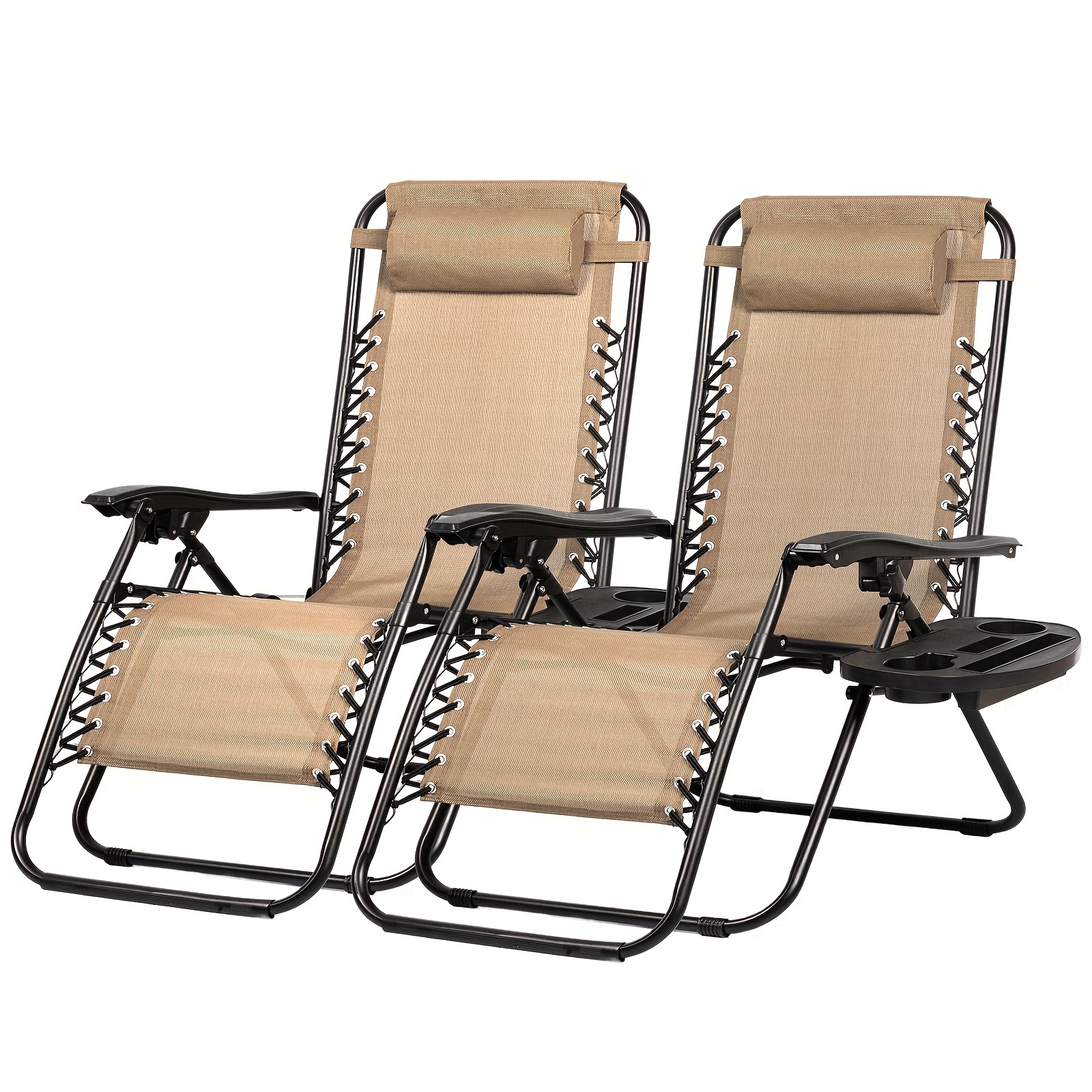 

Nazhura Set Of 2 Relaxing Recliners Patio Chairs Adjustable Steel Mesh 0 Gravity Lounge Chair Beach Chairs With Pillow And Cup Holder Khaki