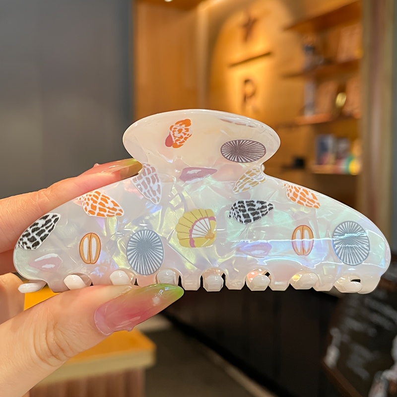 TEMU A Hair Clip Made Of Large Acrylic Material With Shell And Conch Prints, Suitable For Women. A Fashionable And Unique Hair Accessory Suitable For