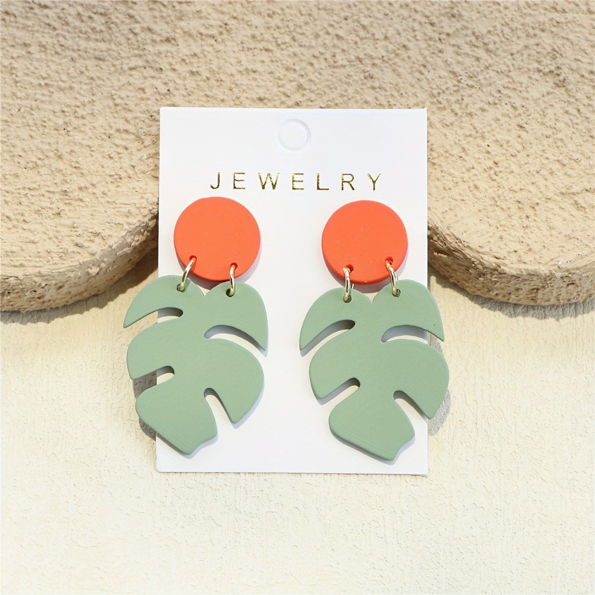 Image of 1 Pair Women's Elegant Acrylic Leaf Earrings - Green, Clay Texture, Stainless Steel Posts, , Everyday Or Gift, Spring Summer Jewelry | Elegant Leaf Earrings | Acrylic Leaf Design, Earrings For Women