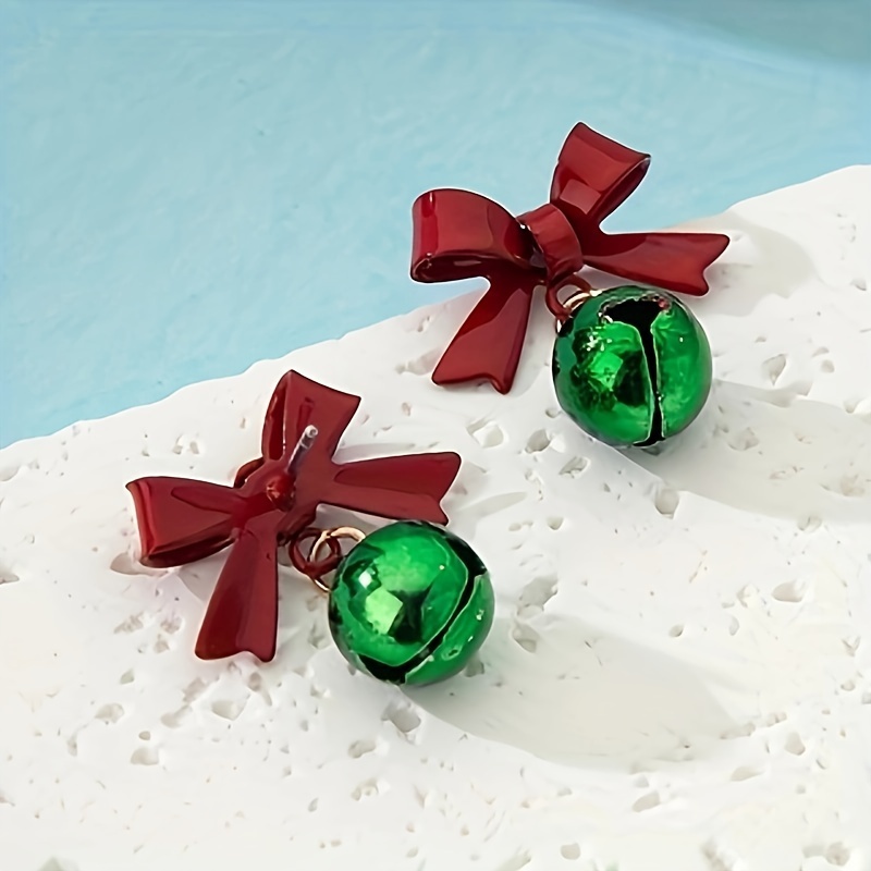 A Pair Of Women's Fashion Drop Earrings Colorful Christmas Bells Bow Pendants Holiday Earrings