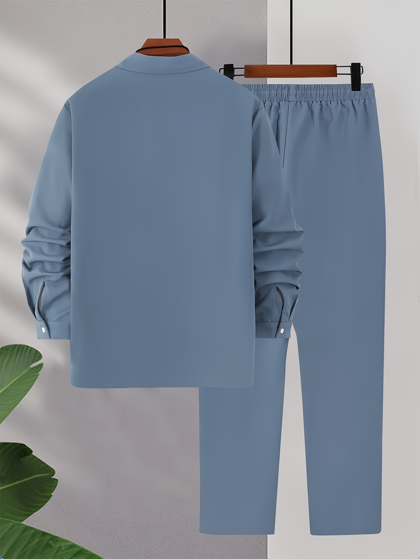 Men's 2pcs Casual Outdoor Set: Printed Long Sleeve Button-Up Shirt & Drawstring Pants - Durable Polyester, Machine Washable, Ideal for Spring/Fall