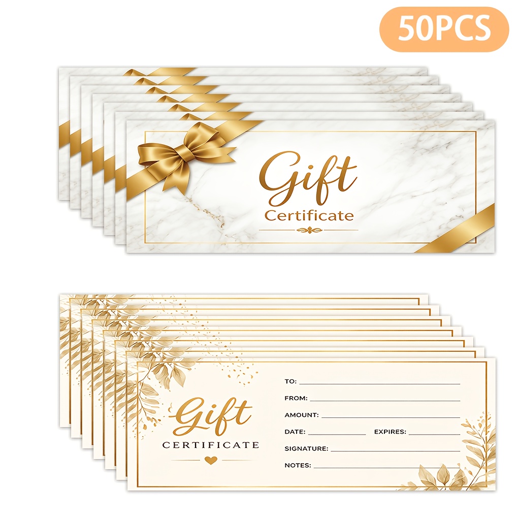 TEMU 20/50pcs Blank Gift Certificate Cards, Individual Premium Printed Coupons 5.91 X 2.13 Inches, Paper Gift Cards, For Birthday Use