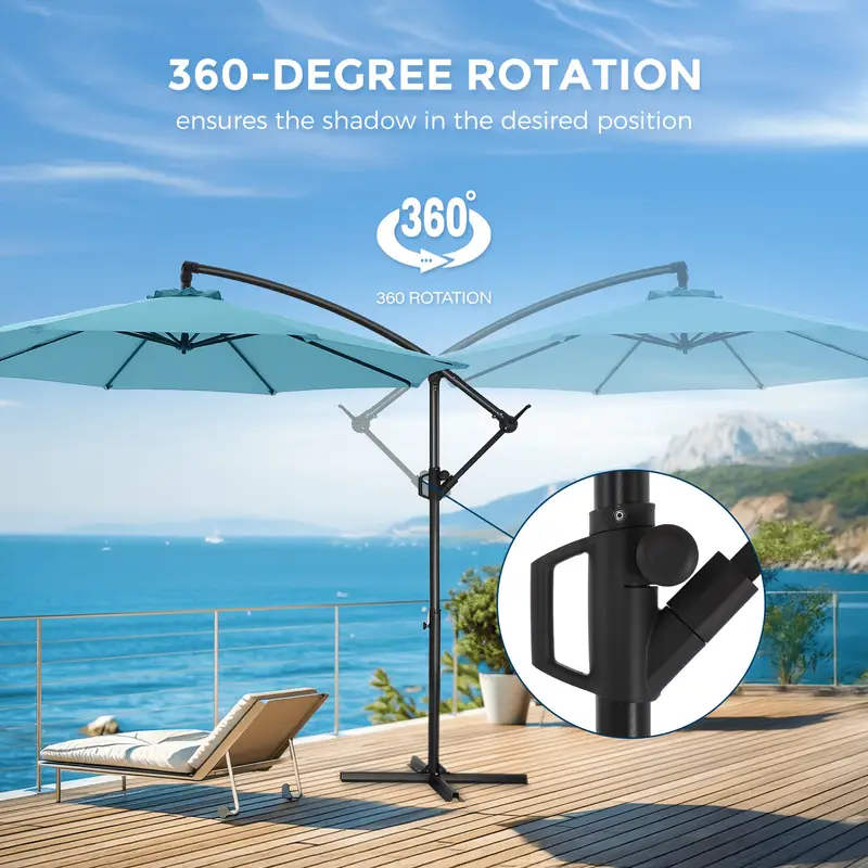 10ft outdoor patio sun shade umbrella hanging offset 10 ft 360? Rotation Solar Powered LED Patio Offset Umbrella without Weight Base