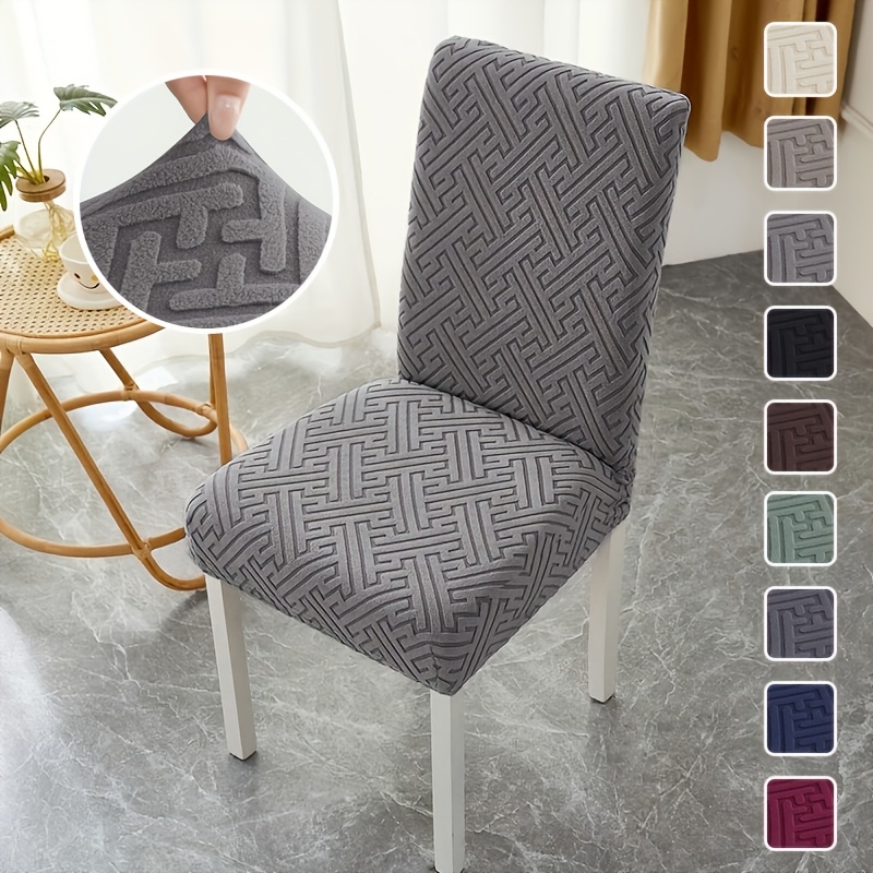 

1pc Modern Stretch Jacquard Chair Cover, M-sized Full Seat Slipcover With Band, Machine Washable, Polyester 92% Spandex 8%, Non-slip Grip, 160-180gsm - Fits Dining Chairs