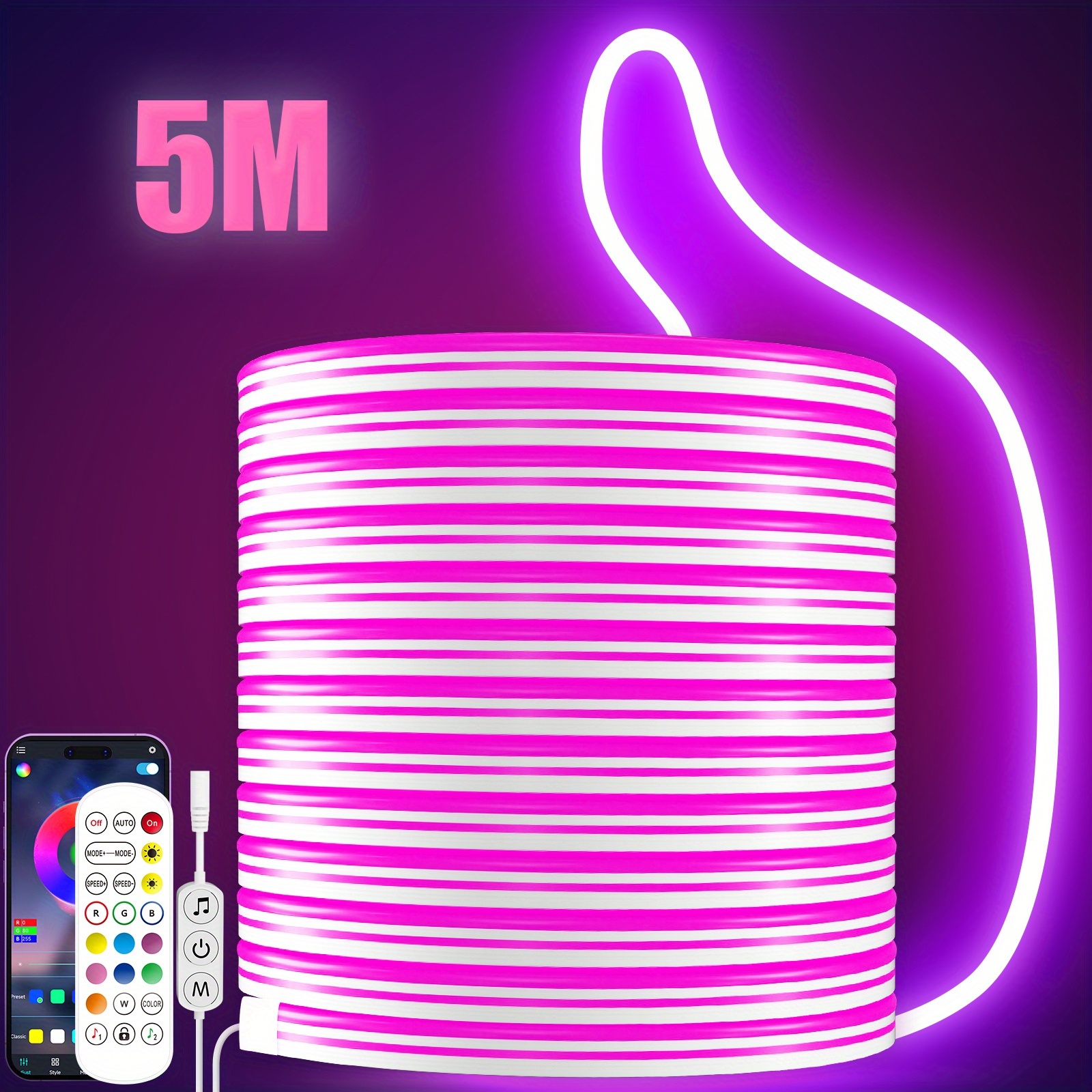 TEMU 16.5ft Rgb Led Strip Lights, Remote & App Control Music Sync Color Changing Led Tape Lights, Usb Powered Dimmable Bright Led Light Strips For