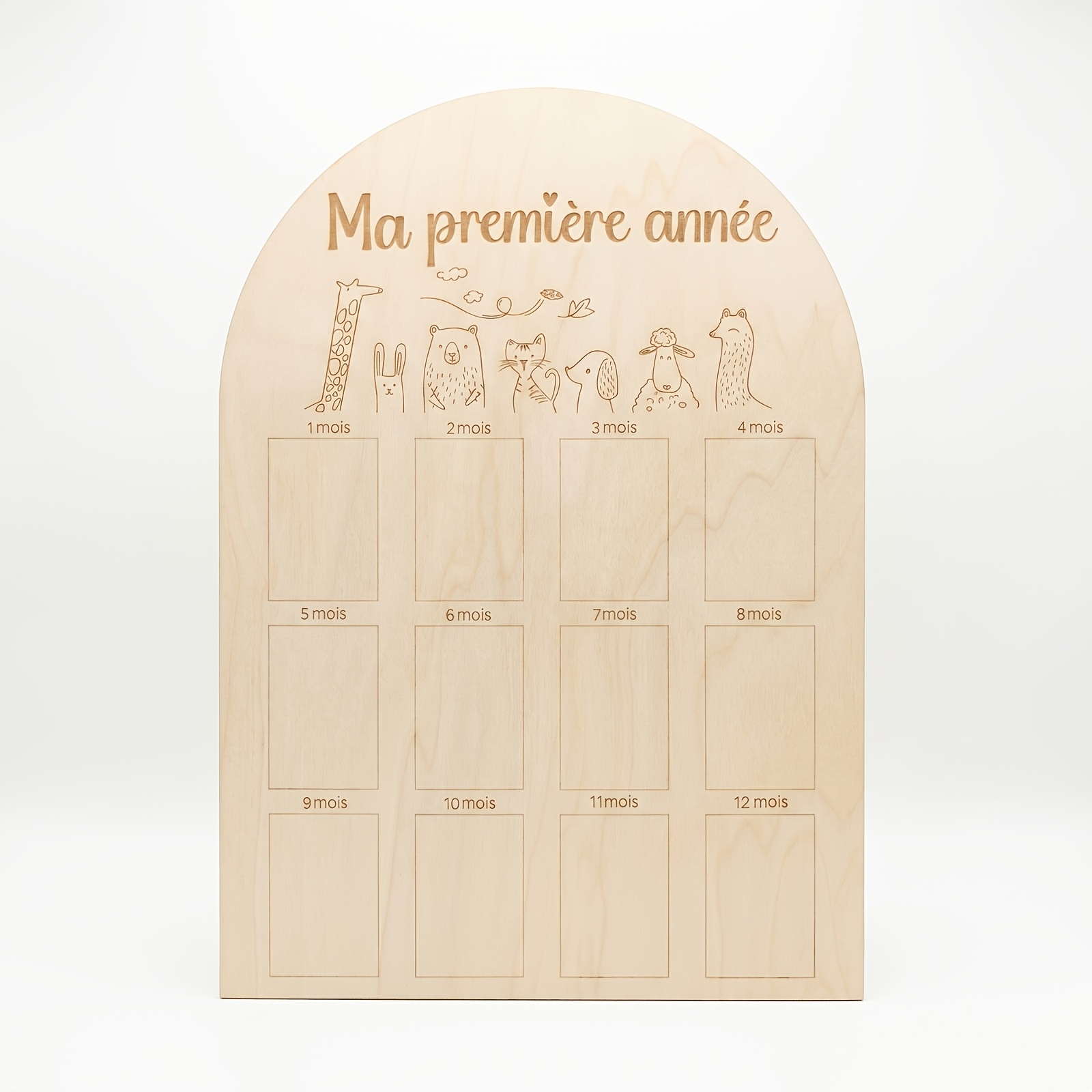 TEMU d'affichage mensuel en bois " an" français, cadre photo commémoratif à 12 emplacements sur le thème des animaux, ornement de bureau, décoration